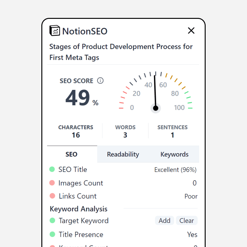 SEO Analysis feature